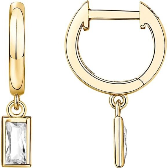 14K Gold Plated Sterling Silver Post Lightweight Drop/Dangle Huggie Earrings - Picture 1 of 6